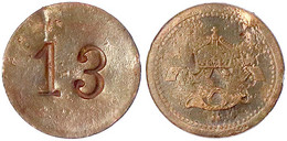 Kupfermarke O.J. Postcasino Daressalam. Krone Mit Bändern über Posthorn/eingeschlagene "13". 19 Mm. Schön. Menzel 4866.4 - Africa Orientale Tedesca