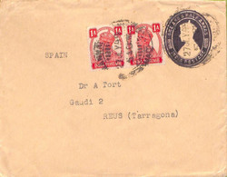 Ac6730 - INDIA - POSTAL HISTORY -  STATIONERY COVER Added Stamps To SPAIN 1940'S - Enveloppes