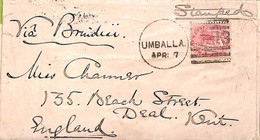 Ac6735 - INDIA - POSTAL HISTORY - SG# 73 On COVER  From UMBALLA  To ITALY 1874 - 1858-79 Compagnie Des Indes & Gouvernement De La Reine