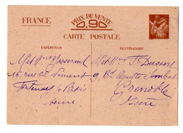 TB 3909 - 1941 - Entier Postal - Mr & Mme JOSSERAND à FONTENAY SOUS BOIS Pour Mr & Mme DUSSERT à GRENOBLE - Standaardpostkaarten En TSC (Voor 1995)