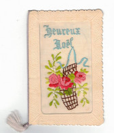 Carte Brodée à Volet Heureux Noël Fleur Flower Fiore 花 Cpa Non Ecrite Au Dos En TB.Etat - Bestickt