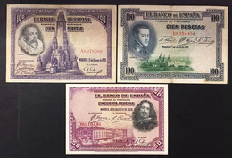 SPAGNA / SPAIN 100 1925 + 50 + 100 PESETAS 1928  Lotto.4156 - 100 Pesetas