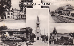 78. CROISSY SUR SEINE. CPA. MULTIVUE. DIVERS ASPECTS DE CROISSY SUR SEINE. LA GARE...ANNEE 1958 +TEXTE - Croissy-sur-Seine