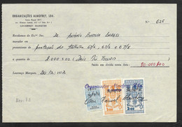 Mozambique Moçambique Portugal Reçu 1972 Timbre Fiscal + Defesa Nacional 1$ + 2$ Receipt W/ Revenue Stamps - Brieven En Documenten