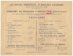 CONCERT DU DIMANCHE 3 FEVRIER 1935-LES ANCIENS COMBATTANTS ET MOBILISES D'EAUBONNE -Orchestre Symphonique "TRAIT D'UNION - Programme