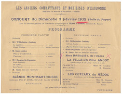 CONCERT DU DIMANCHE 3 FEVRIER 1935-LES ANCIENS COMBATTANTS ET MOBILISES D'EAUBONNE -Orchestre Symphonique "TRAIT D'UNION - Programmes