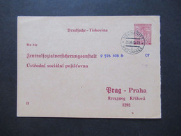 1940 Protektorat Böhmen Und Mähren Ganzsache Zentralsozialversichungsanstalt Dienstpostkarte DPB 1 Antwortteil - Covers & Documents