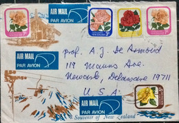 NEW ZEALAND 1976, ILLUSTRATE SOUVENIR, COVER USED TO USA, CHAIR CABLE, BUILDING, ROSE FLOWER  5 STAMP - Covers & Documents