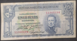 Uruguay – Billete Banknote De 5 Pesos Moneda Nacional – Ley De 1939 – Serie C - Uruguay