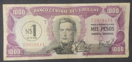 Uruguay – Billete Banknote 10.000 Pesos Mon. Nac. Resellado N$1 – Ley 14.316 – Serie A - Uruguay