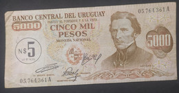 Uruguay – Billete Banknote 5.000 Pesos Mon. Nac. Resellado N$ 5 – Ley 14.316 – Serie A - Uruguay