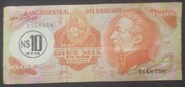 Uruguay – Billete Banknote 10.000 Pesos Mon. Nac. Resellado N$ 10 – Ley 14.316 – Serie A - Uruguay