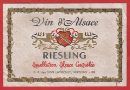 Etiquette De Vin D'Alsace RIESLING ( Lamboley ; Xertigny ) - Riesling