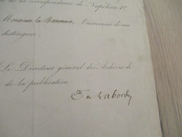 Pièce Signée COMTE DE LABORDES Palais Archives De L'Empire 1862 Correspondances De Napoléon 1er Envoi De Livre.... - Autres & Non Classés