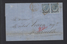 Lettre Entrée Maritime Marseille 1868 Timbre Italien Annulée Gros Chiffre 2240 - Schiffspost