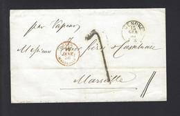 Lettre Entrée Maritime Sard Marseille 1856 De Gene - Poste Maritime