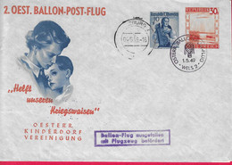 AUSTRIA - 1949 - 2. BALLONPOSTFLUG  - WELS 2* 1.5.49* - TO SALZBURG - ON KINDERDORF ENVELOPE - Par Ballon