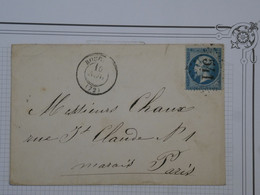 C FRANCE  BELLE  LETTRE 1865 BOURGES A PARIS MARAIS   +N°22 + C. PERLé +AFFRANCH. INTERESSANT - 1862 Napoleone III