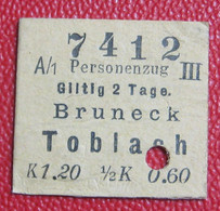 Halbpreis-Fahrschein Bruneck Toblach III Klasse 1910 / Brunico - Dobiacco - Europa