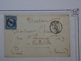 BN4  FRANCE  BELLE  LETTRE 1860 ORLEANS A PARIS    + NAP. N°14 + +AFFRANCH. INTERESSANT - 1853-1860 Napoléon III