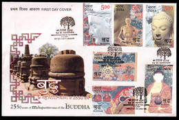 BUDDHISM-2550 YEARS OF MAHAPARINIRVANA OF BUDDHA- COMPLETE SET ON LARGE FDC-INDIA-2007-BX3-45 - Bouddhisme