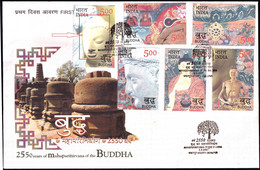 BUDDHISM-2550 YEARS OF MAHAPARINIRVANA OF BUDDHA- COMPLETE SET ON LARGE FDC-INDIA-2007-BX3-45 - Bouddhisme