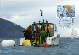 CM Suisse 1985 Secourisme Sauvetage En Lac De Genêve 1885 1985 - Primeros Auxilios