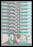 Mozambique Lot Bundle 10 Banknotes 10000 Meticais 1991 Pick 137 Sc Unc - Mozambico