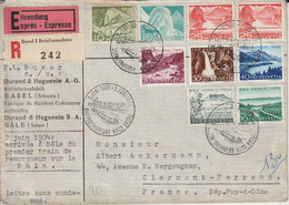 1954 - ENVELOPPE RECOMMANDEE EXPRES ! CACHET MARITIME PAR LE RHIN VERS BALE ! => CLERMONT-FERRAND - Brieven En Documenten