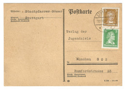 Postkarte Stadtpfarrer Goser Stuttgart    Verlag Der Judenziele Munchen  1928 3 Pf  Goethe  5 Pf Schiller - Covers & Documents