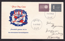 Norway: Circulated FDC First Day Cover, 1965, 2 Stamps, ITU Telecommunication, Radio Wave Science (traces Of Use) - Briefe U. Dokumente