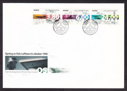 Norway: FDC First Day Cover, 1998, 2 Stamps, Opening New Airport, Aviation, Transport (traces Of Use) - Covers & Documents