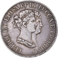 Monnaie, États Italiens, LUCCA, Felix And Elisa, 5 Franchi, 1807, Firenze, TTB - Napoleonic