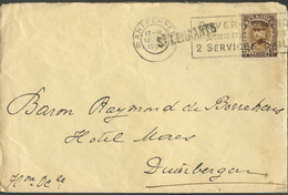 75 Centimes Albert Képi Obl. Méc. De ANTWERPEN 6 Sur Lettre Du 12-III-1934 + Griffe ST LENAARTS Vers Hôtel MAES à Duinbe - Linear Postmarks