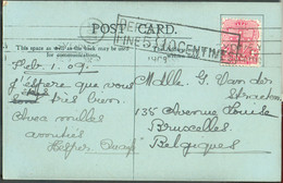 1p. Red, Cacnelled SYDNEY On PPC 1-02-1909 To Brussels (Belgium) + Hs. DEF.5/FINE 5/10 CENTIMES  - 20687 - Covers & Documents