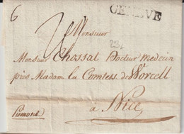 1824 - LETTRE De CAROUGE Avec MARQUE LINEAIRE De GENEVE => NICE (PIEMONT) - ...-1845 Precursores