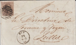 BELGIQUE - 1861 - LETTRE De HUY => SEILLES - 1849-1865 Medallones (Otros)