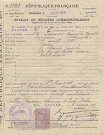 FRANCE :1911: CANNES : Extrait Du Régistre D'Immatriculation De DE FAUW Camille,  Né à Lophem (Belgique) Le 19/04/1881. - Lettres & Documents