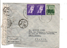 EGYPTE AFFRANCHISSEMENT COMPOSE SUR LETTRE 1957 OUVERTE PAR CENSURE MILITAIRE - Cartas
