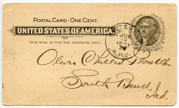 United States 1901 Scott UX14 Postal Card Pittsburg & Chicago RPO To South Bend, Indiana - 1901-20