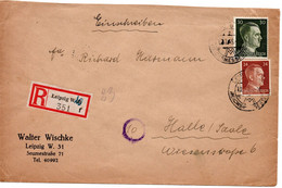 56607 - Deutsches Reich - 1945 - 30Pfg Hitler MiF A R-Bf LEIPZIG -> HALLE - Cartas & Documentos