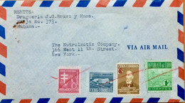 CUBA 1952, COVER USED TO USA, F.FIGUEREDO STAMP OVPTD, POST BUILDING, TOBACCO, TUBERCULOSIS, NEW YORK, OLD CHELSEA STATI - Covers & Documents