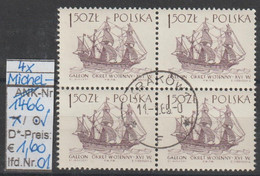1964 - POLEN - SM A.Satz "Segelschiffe - Galeone" 1,50 Zl Violettpurpur - 4x O Gestempelt - S.Scan (pl 1466o X4 01-08) - Used Stamps
