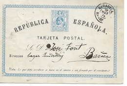 PM100/ Spain Postal Stationery Canc. Sabadell 1874 Thinned To The Right - 1850-1931