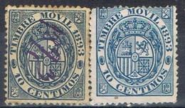 Dos Sellos Fiscal Postal, Timbre Movil 1893, VARIEDAD Color, Num 13-13a º/* - Fiscali-postali