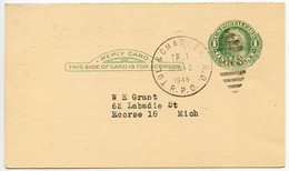 United States 1946 Scott UY7r Postal Reply Card Tol. & Charles N.D. RPO; Bowling Green, Ohio To Ecorse, Michigan - 1941-60