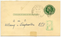 United States 1953 Scott UY14m Postal Reply Card Boston & New York RPO; To Albany & Binghamton HPO - 1941-60