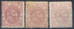 Tres Sellos Fiscal Postal, Timbre Movil 1897, VARIEDAD Color, Num 17-17a -17b º/* - Post-fiscaal