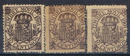 Tres Sellos Fiscal Postal, Timbre Movil 1901, VARIEDAD Color, Num  21-21a -21b * - Fiscali-postali