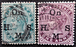 Timbres De Service De L'Inde1883 Postage Stamps Overprinted "On H. S. M." Stampworld N°  29 Et 30 - Francobolli Di Servizio